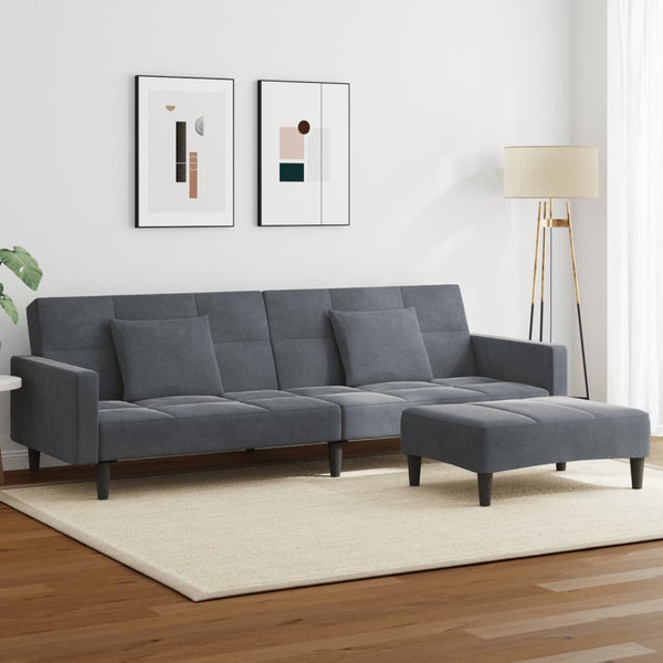  2-Seater Sofa Bed with Footstool Dark Grey Velvet