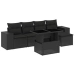 6 Pcs Garden Sofa Set with Cushions Black Poly Rattan