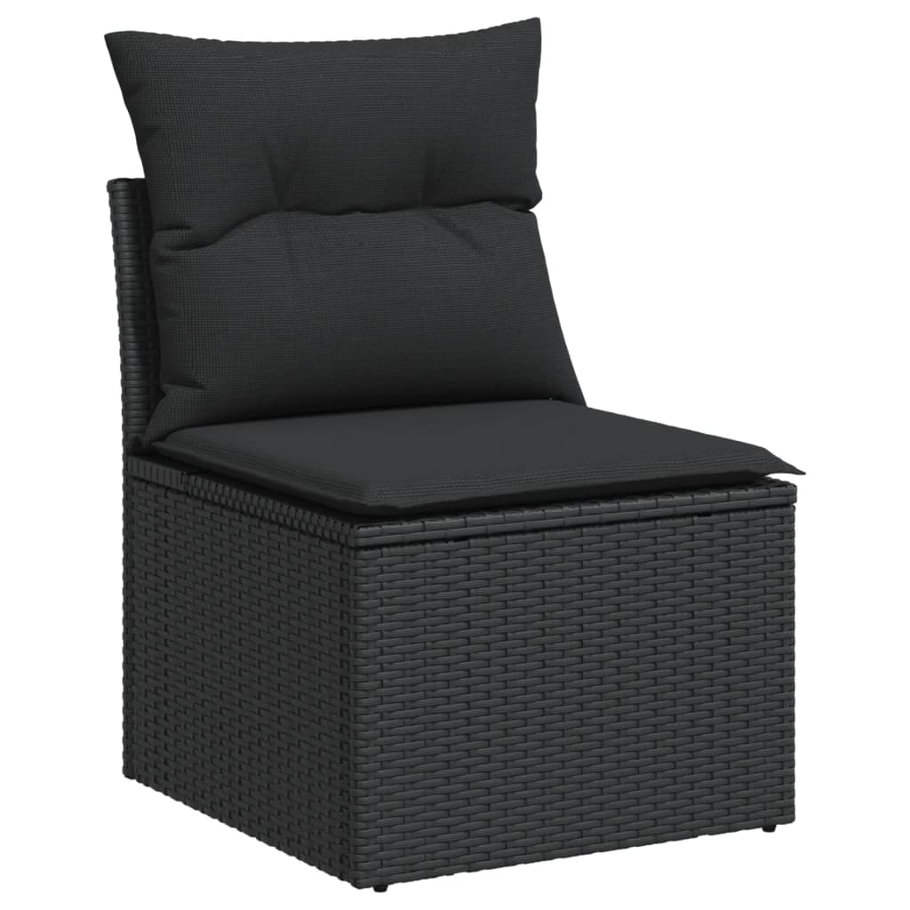 9 Pcs Garden Sofa Set with Cushions Black Poly Rattan