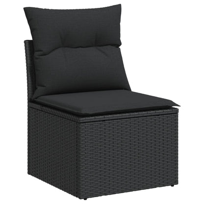 9 Pcs Garden Sofa Set with Cushions Black Poly Rattan