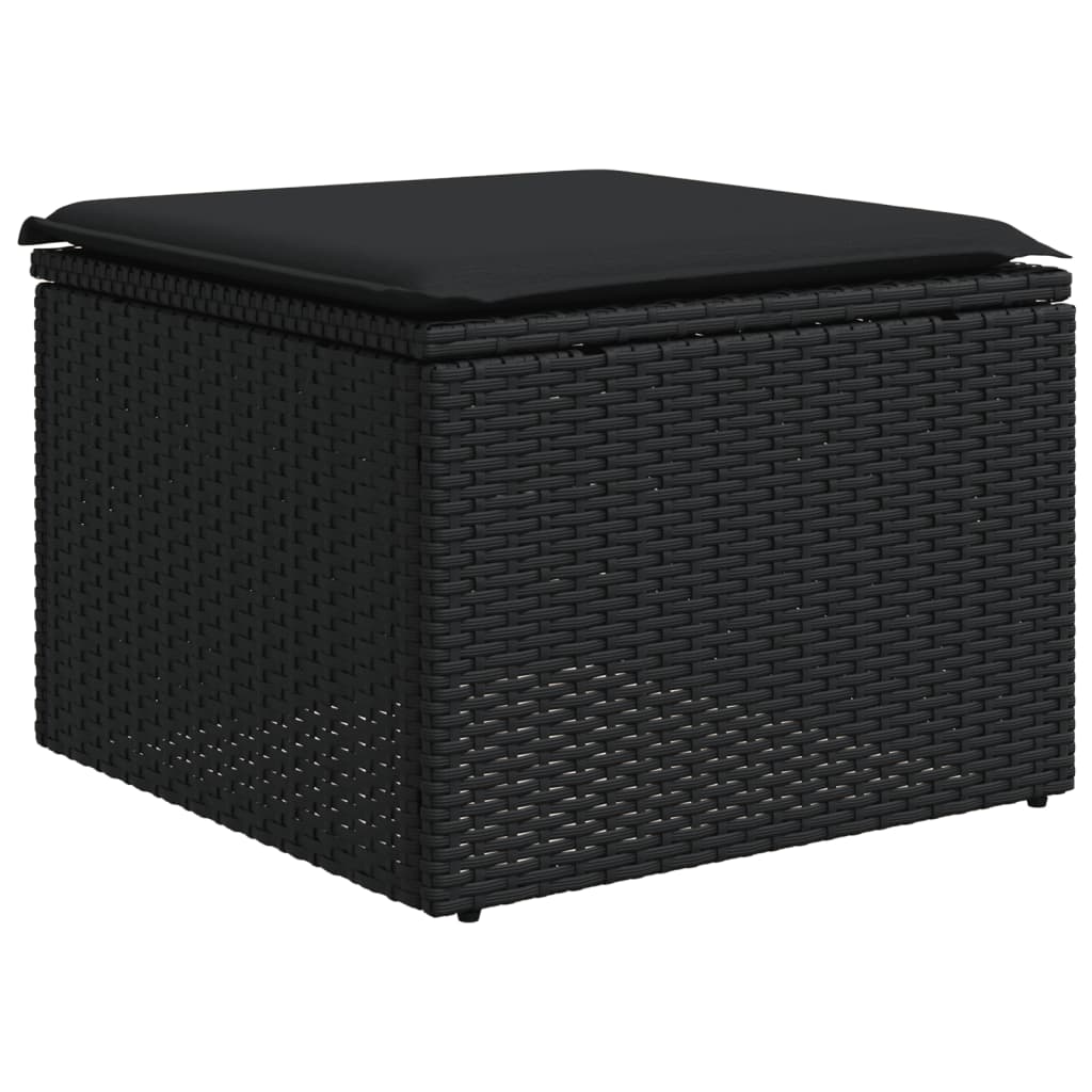 10 Pcs Garden Sofa Set with Cushions Black Poly Rattan