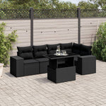 6 Pcs Garden Sofa Set with Cushions Black Poly Rattan