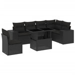 7-Piece Garden Sofa Set with Cushions Black