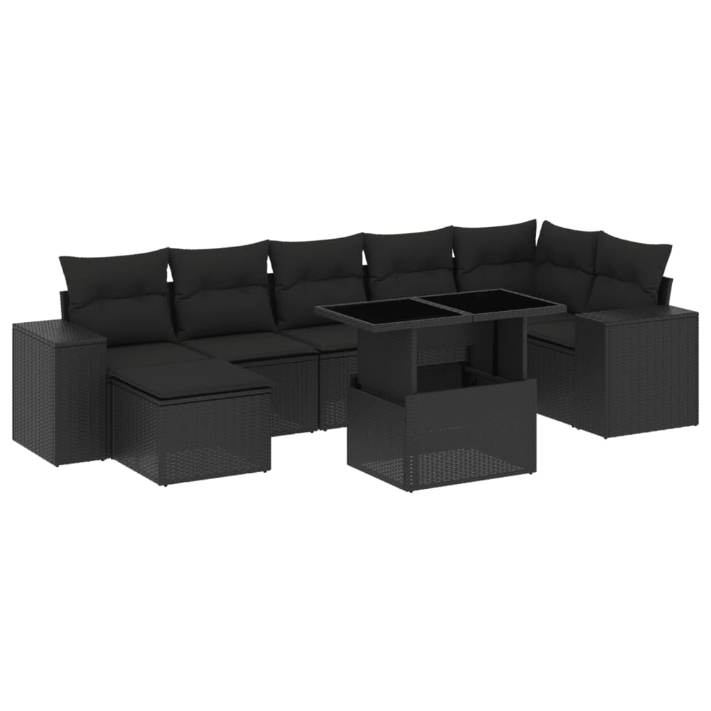 9 Piece Garden Sofa Set with Cushions Black - Poly Rattan