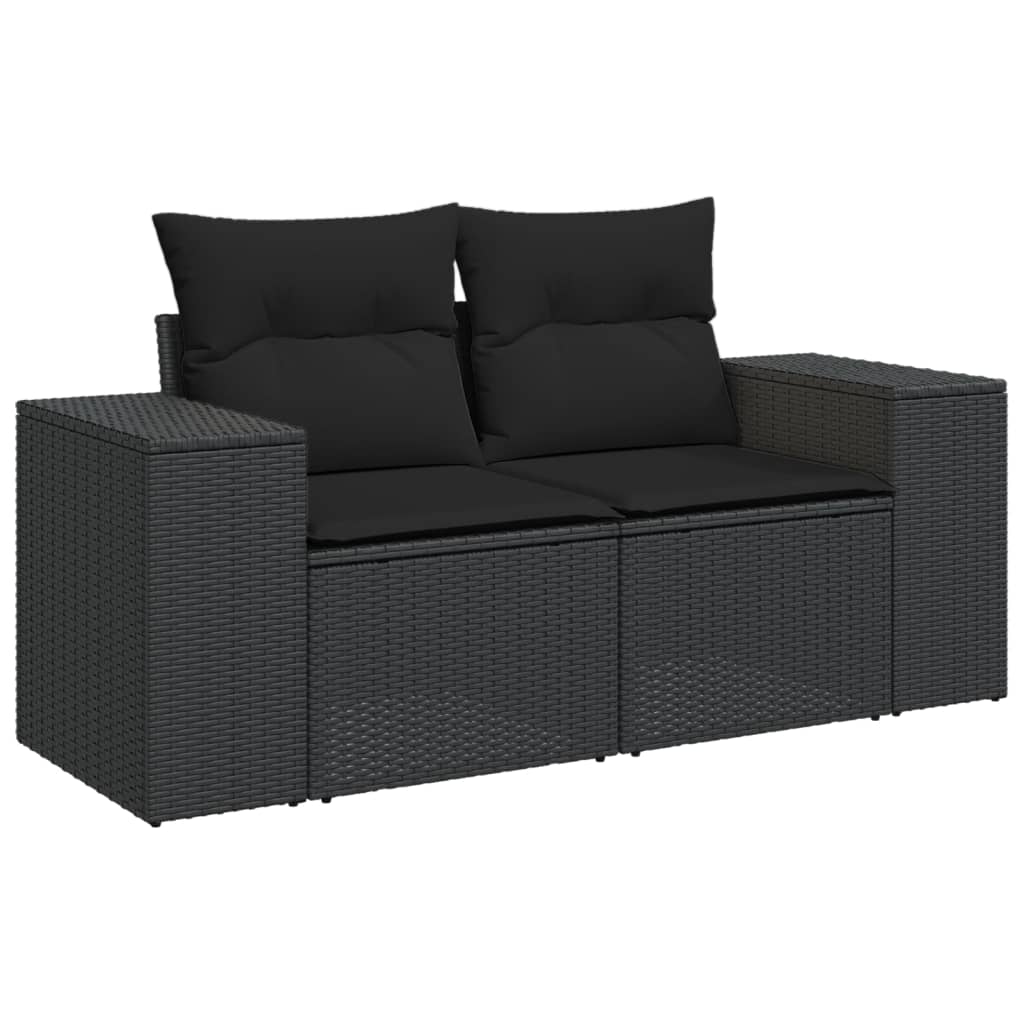 10 Piece Garden Sofa Set with Cushions Black - Poly Rattan