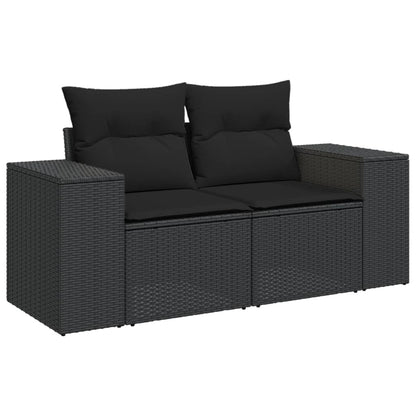 10 Piece Garden Sofa Set with Cushions Black - Poly Rattan