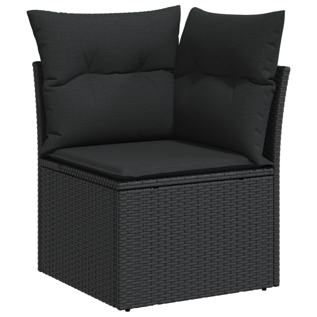 11 Piece Garden Sofa Set with Cushions Black - Poly Rattan