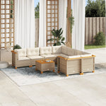 9-Piece Garden Sofa Set with Cushions Beige Poly Rattan