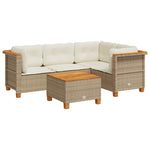 5 - Piece Garden Sofa Set with Cushions Beige Poly Rattan