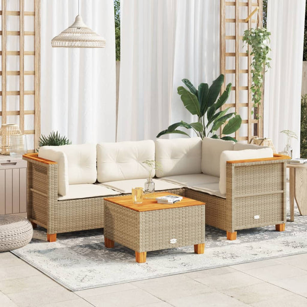  5 - Piece Garden Sofa Set with Cushions Beige Poly Rattan