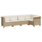 5 Piece Garden Sofa Set with Cushions - Poly Rattan