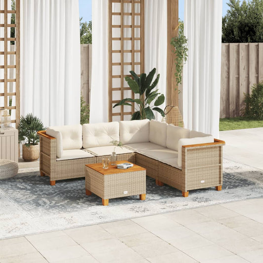 6-Piece Garden Sofa Set with Cushions Beige Poly Rattan