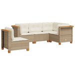 5 Piece Garden Sofa Set with Cushions Beige Poly Rattan