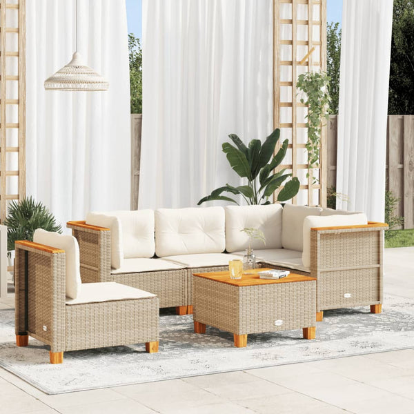  6 Pcs Garden Sofa Set with Cushions Beige Poly Rattan