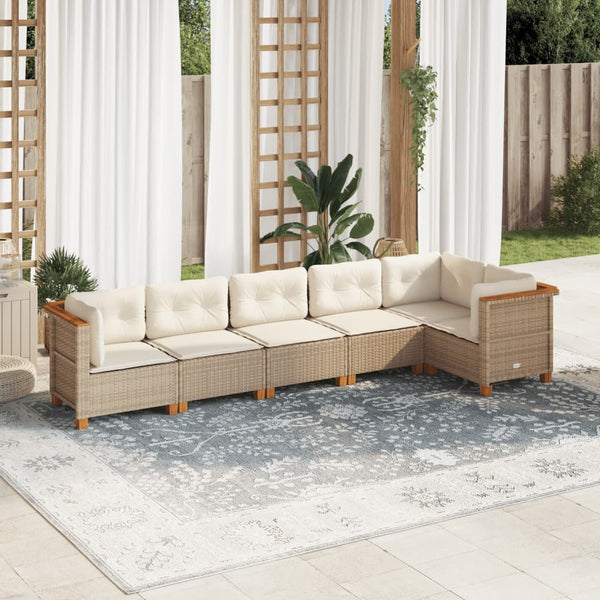  6 Piece Garden Sofa Set with Cushions Beige - Poly Rattan