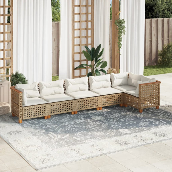  6 Piece Garden Sofa Set with Cushions Beige Poly Rattan