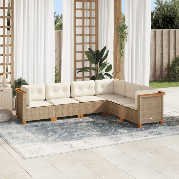  6 Pcs Garden Sofa Set with Cushions Beige - Poly Rattan