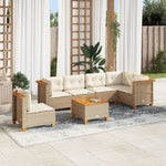 7 Piece Garden Sofa Set with Cushions Beige-Poly Rattan