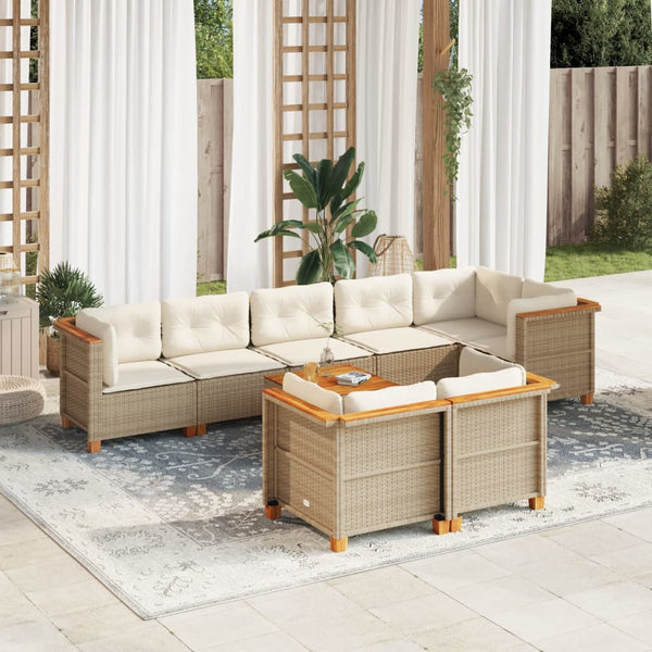  9 Piece Garden Sofa Set with Cushions Beige - Poly Rattan