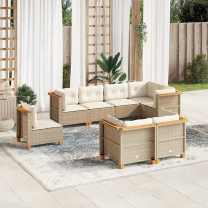 8 Piece Garden Sofa Set with Cushions Beige - Poly Rattan