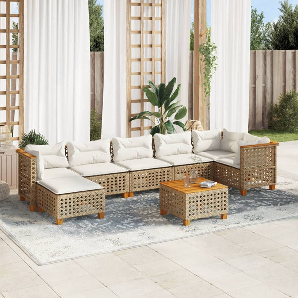  8 Pcs Garden Sofa Set with Cushions Beige Poly Rattan