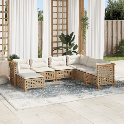 7 Piece Garden Sofa Set with Cushions Beige - Poly Rattan