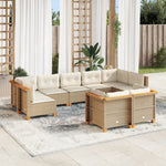 9 Pcs Garden Sofa Set with Cushions Beige Poly Rattan