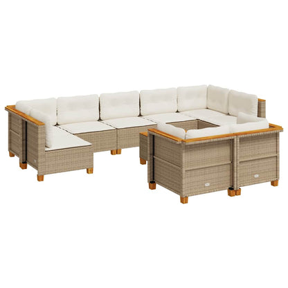 10 Piece Garden Sofa Set with Cushions Beige Poly Rattan - 56×56cm