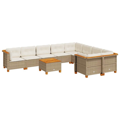 10 Piece Garden Sofa Set with Cushions Beige - Poly Rattan - 56×56cm