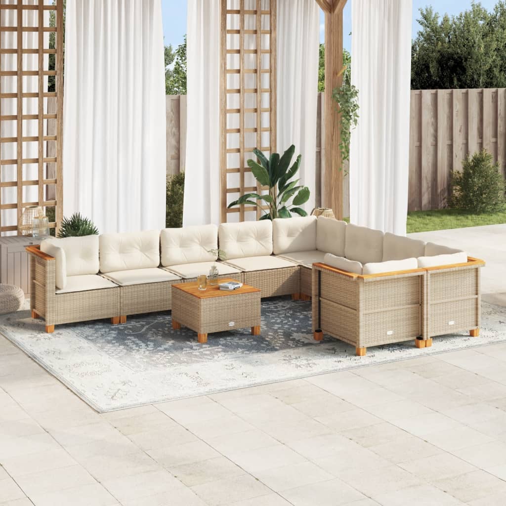 10 Piece Garden Sofa Set with Cushions Beige - Poly Rattan - 56×56cm