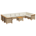 11 Piece Garden Sofa Set with Cushions Beige Poly Rattan