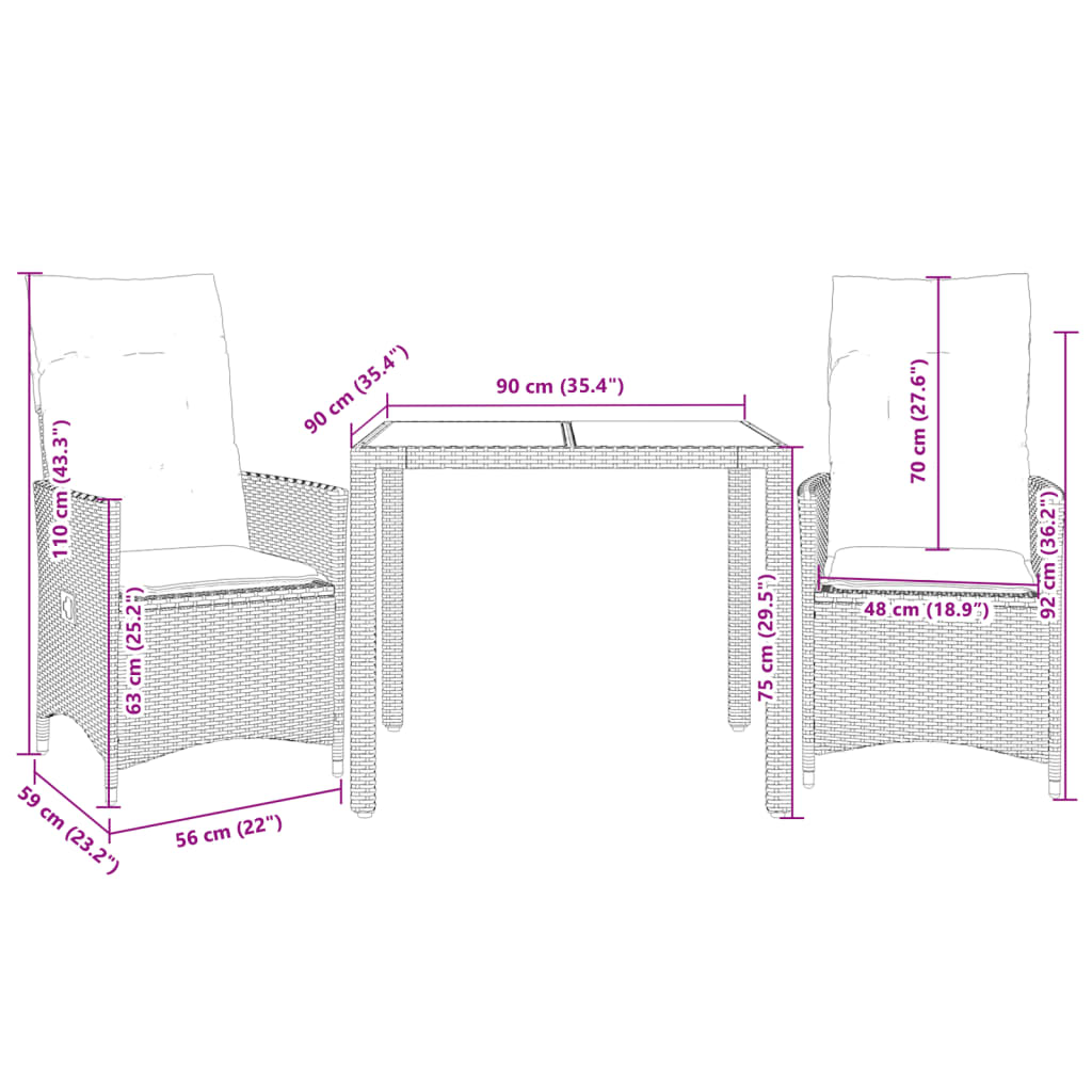 Durable 3 Piece Bistro Set with Living Space Upgrade Essentials 