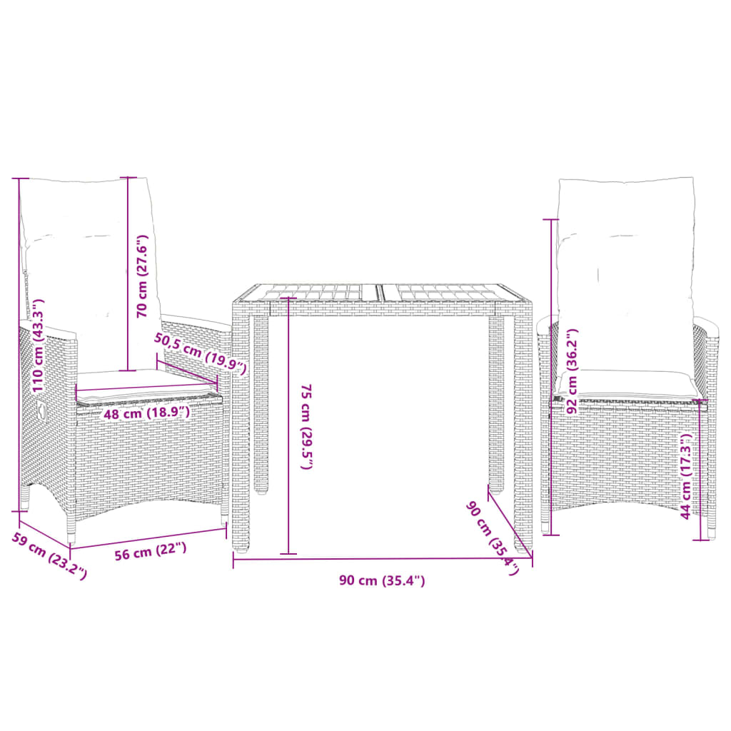 Decorative 3 Piece Bistro Set with Relaxing Seating Garden Leisure 