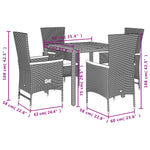5-Pcs Garden Dining Set with Cushions Black Poly Rattan