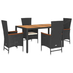 5 Pcs Garden Dining Set with Cushions Black Poly Rattan