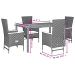 5 Pcs Garden Dining Set with Cushions Black Poly Rattan