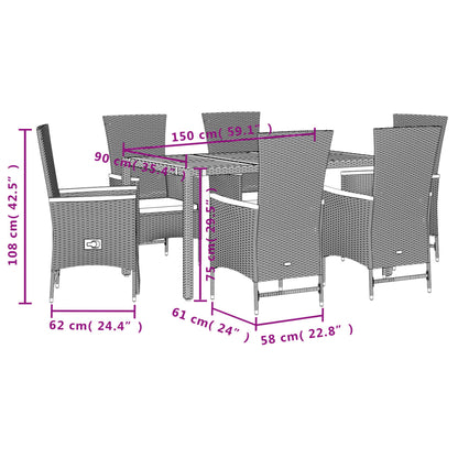 7 Pcs Garden Dining Set with Cushions Black Poly Rattan