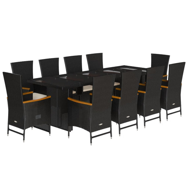  11 Piece Garden Dining Set with Cushions Black Poly Rattan