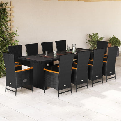 11 Piece Garden Dining Set with Cushions Black Poly Rattan - 58×62×108cm