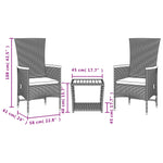 3 Pcs Garden Dining Set with Cushions Black