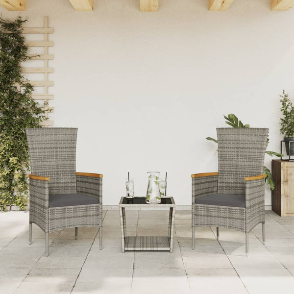  3-Piece Garden Dining Set with Cushions Grey Poly Rattan