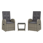 3 Piece Garden Dining Set with Cushions Grey Poly Rattan