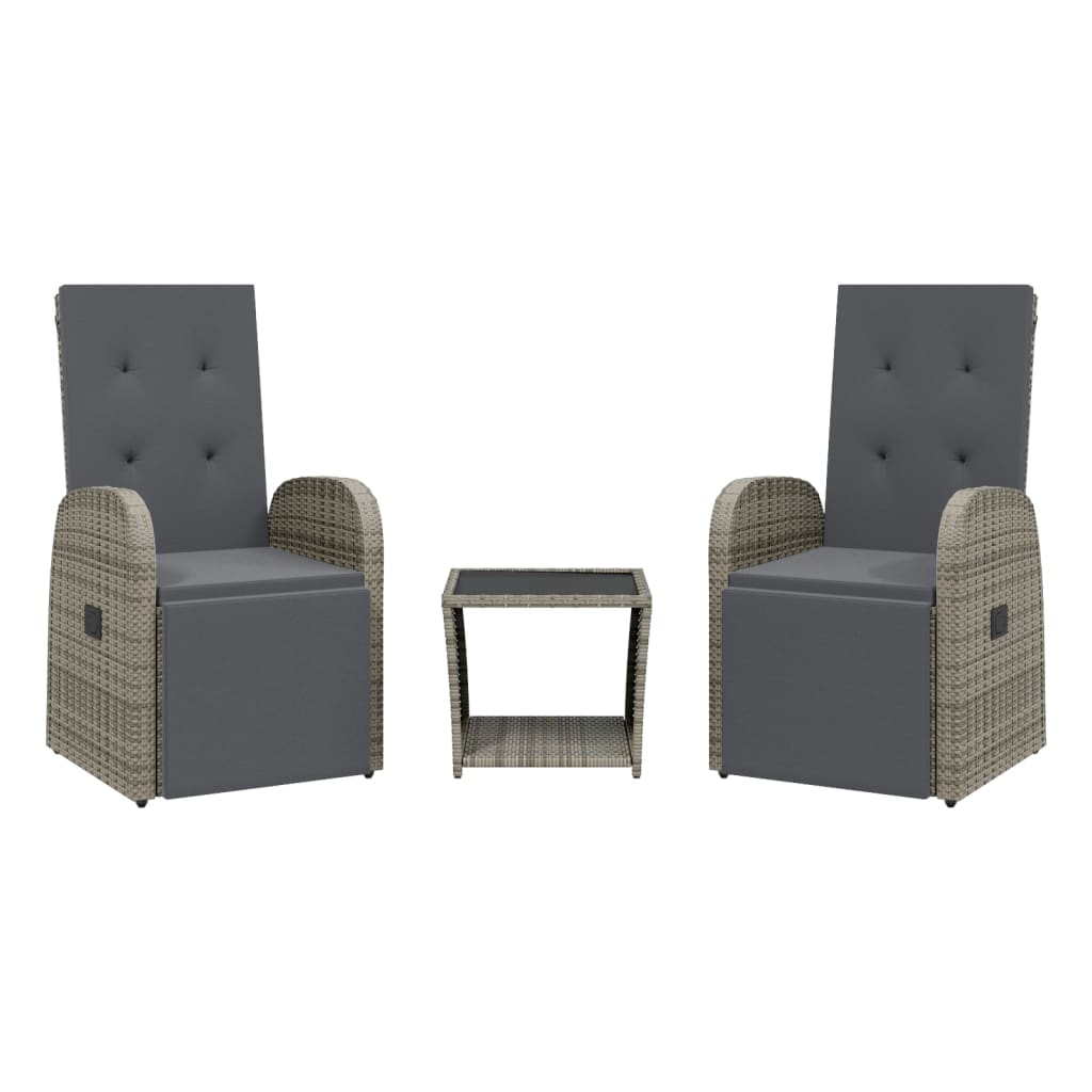3 Piece Garden Dining Set with Cushions-Grey Poly Rattan