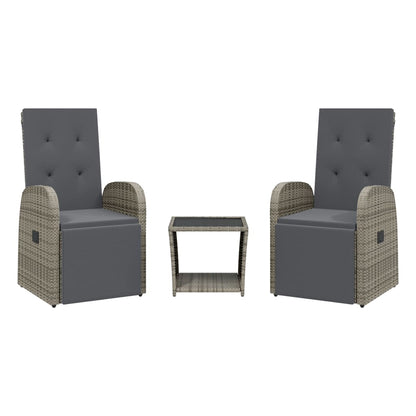 3 Piece Garden Dining Set with Cushions-Grey Poly Rattan