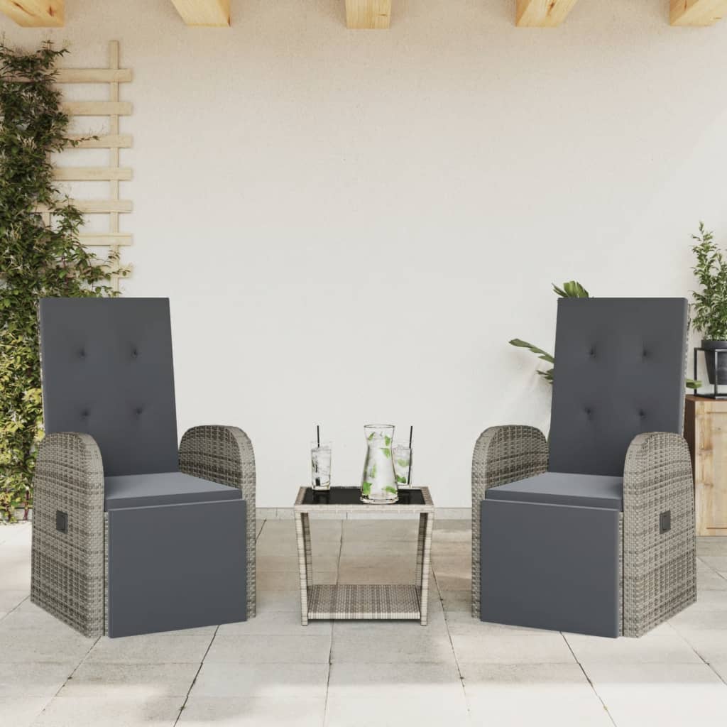 3 Piece Garden Dining Set with Cushions-Grey Poly Rattan