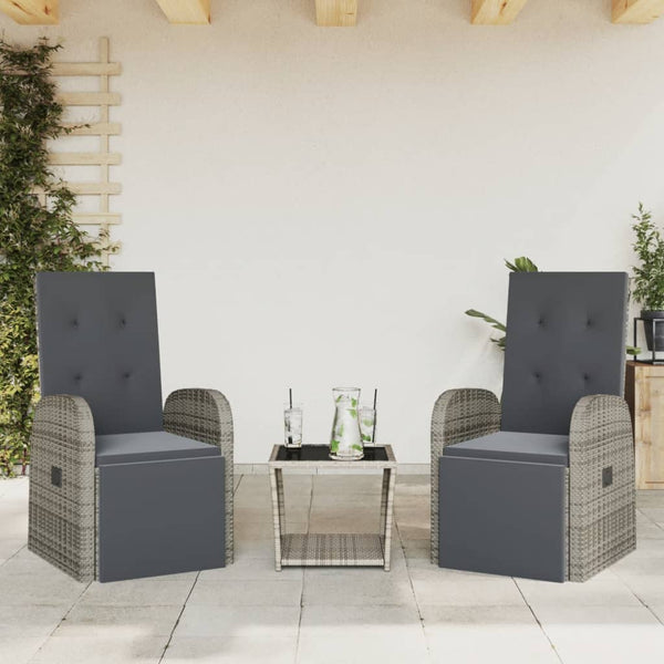  3 Piece Garden Dining Set with Cushions-Grey Poly Rattan
