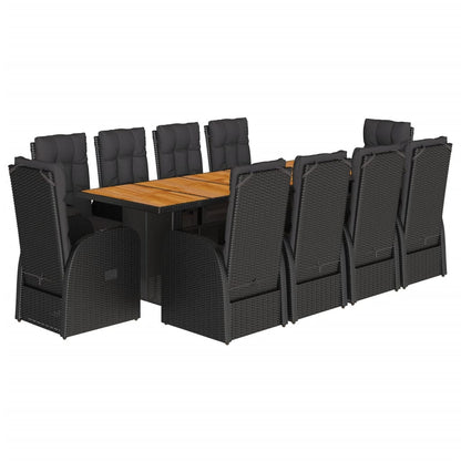 11 Piece Garden Dining Set with Cushions Black Poly Rattan - 57×69×106cm
