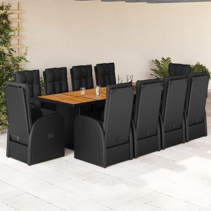 11 Piece Garden Dining Set with Cushions Black Poly Rattan - 57×69×106cm