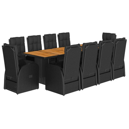 11 Piece Garden Dining Set with Cushions Black Poly Rattan - 58×62×108cm