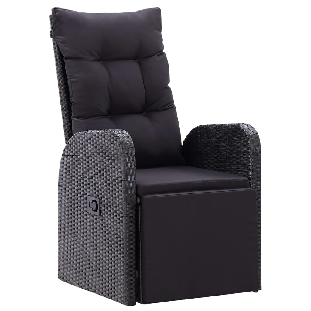11 Piece Garden Dining Set with Cushions Black Poly Rattan - 58×62×108cm